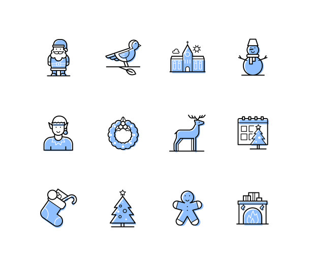 圣诞假期-线设计风格图标集图片下载