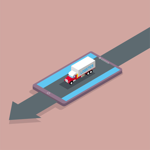 箭头符号穿过电话，一辆卡车正在开着电话。图片下载