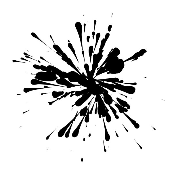 黑色的墨水飞溅在白色的背景上是由单个的粒子形成的。图片下载