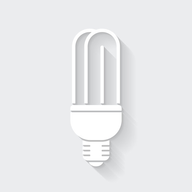 节能灯泡。图标与空白背景上的长阴影-平面设计图片下载