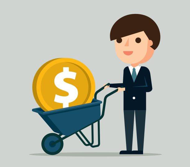 商人推着装满金币的手推车图片下载