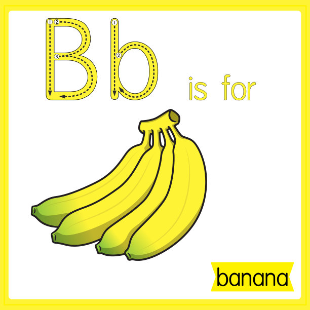 矢量插图学习字母为儿童与卡通形象。字母B代表香蕉。图片下载