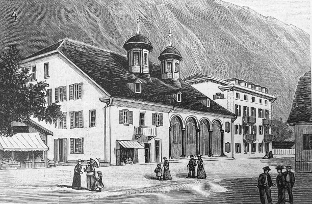 Leukerbad，瑞士的水疗中心，典型的房子图片下载