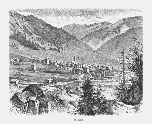 Airolo，瑞士提契诺州，木刻，1893年出版图片下载