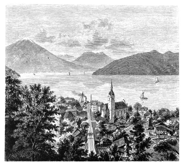 瑞士卢塞恩州卢塞恩湖上的维兹瑙村图片下载