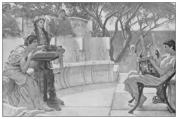 19世纪的古董名画:阿尔玛-塔德玛的萨福图片下载