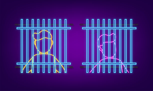 犯人的剪影和警察数据板。霓虹灯图标。手绘黑色图标的白色背景。向量的背景图片下载