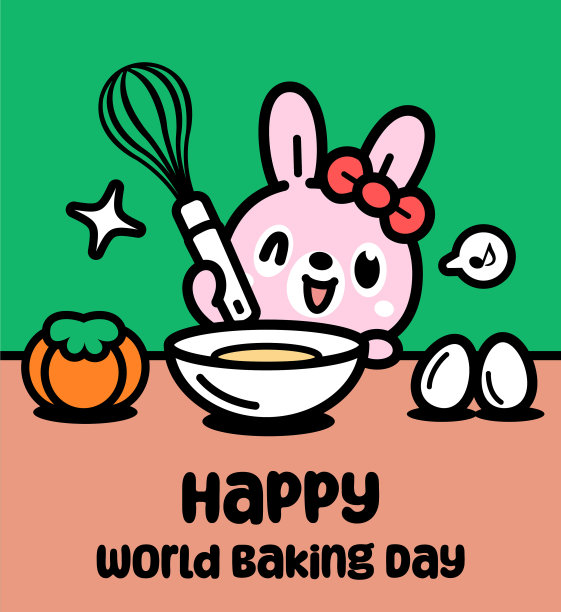 可爱的兔子厨师拿着打蛋器，享受烘焙的乐趣图片下载