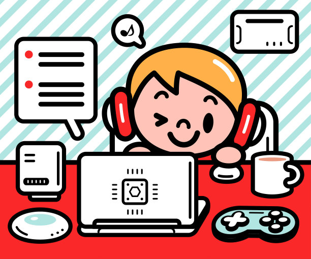 可爱的小孩坐在桌旁使用笔记本电脑与AI聊天图片下载