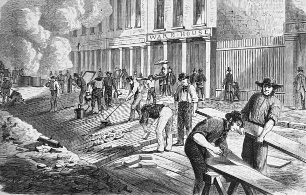 美国圣路易斯的工人们正在铺设石膏图片下载