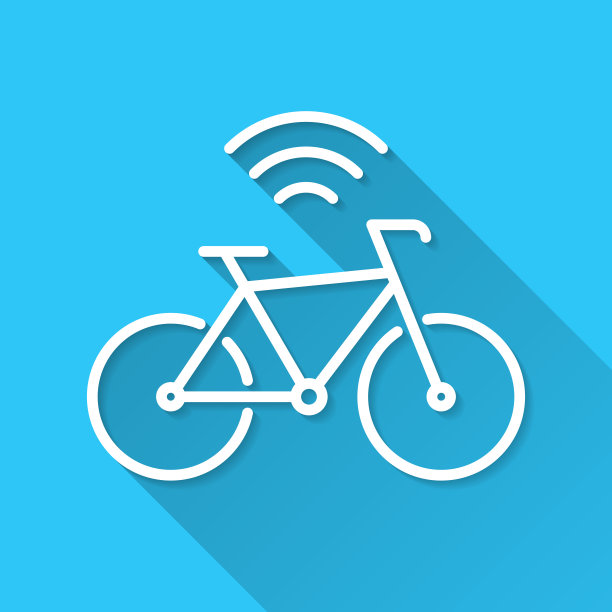 连接的自行车。图标在蓝色背景-平面设计与长阴影图片下载