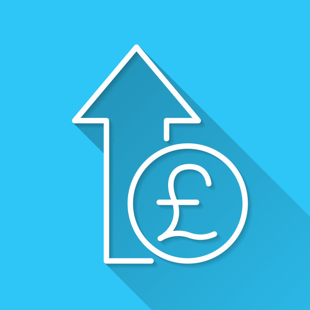 英镑增加。图标在蓝色背景-平面设计与长阴影图片下载