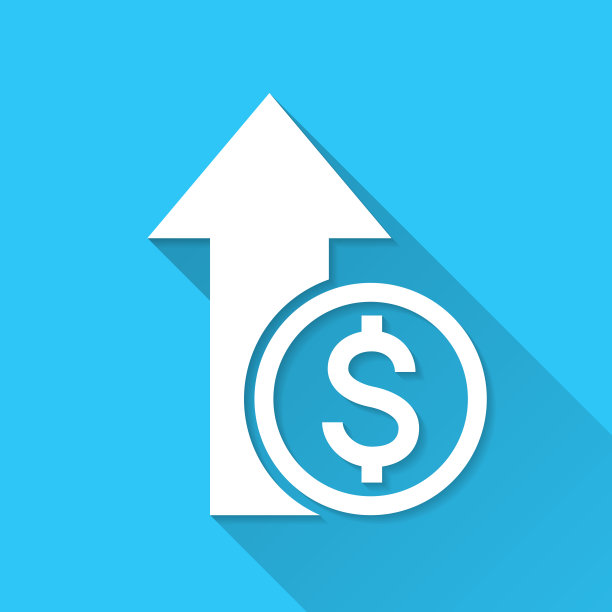 美元增加。图标在蓝色背景-平面设计与长阴影图片下载