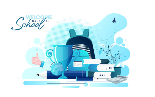 回到学校的矢量背景设计。回到学校的文字与背包包和彩色铅笔元素图片下载