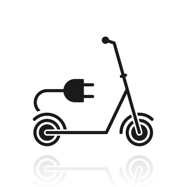 带插头的电动滑板车。白色背景上反射的图标图片下载