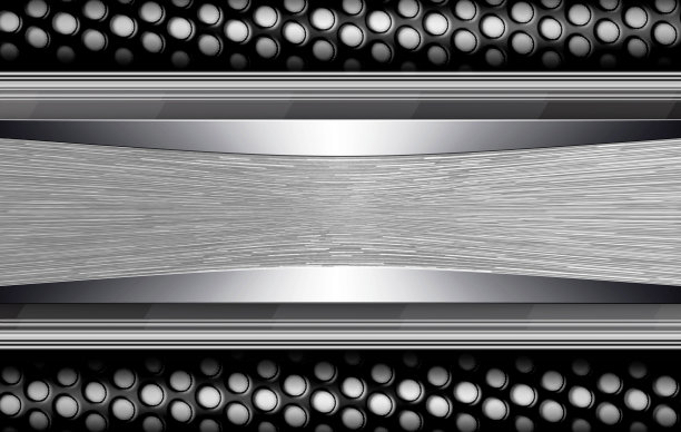 抽象拉丝和雕刻银金属板与圆网。图片下载