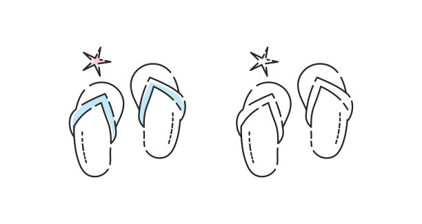 人字拖图标线性向量。沙滩人字拖标志标志设置的颜色和黑色。图片下载