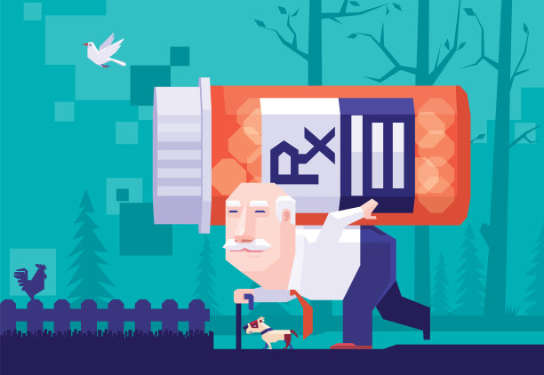 老人拿着药瓶走着图片下载