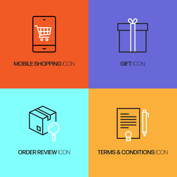 电子商务，网上购物，数字营销相关的现代向量图标图片下载