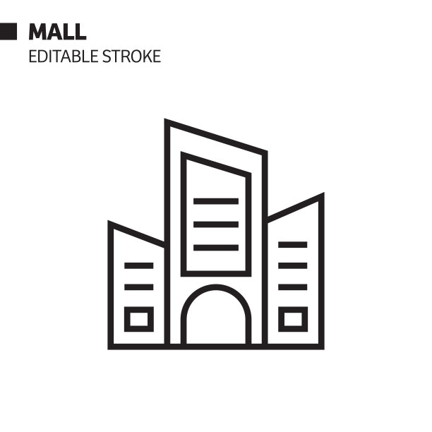 商场线图标，轮廓矢量符号插图。完美像素，可编辑的描边。图片下载