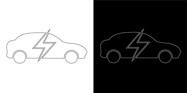 电动汽车负责。图标设计。黑白背景图片下载