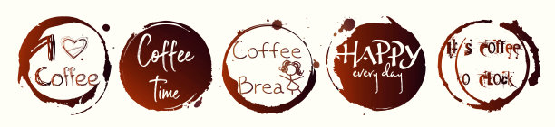 工作休息、商务休息、咖啡休息的概念。咖啡足迹从一杯咖啡与铭文在一个孤立的白色背景。图片下载