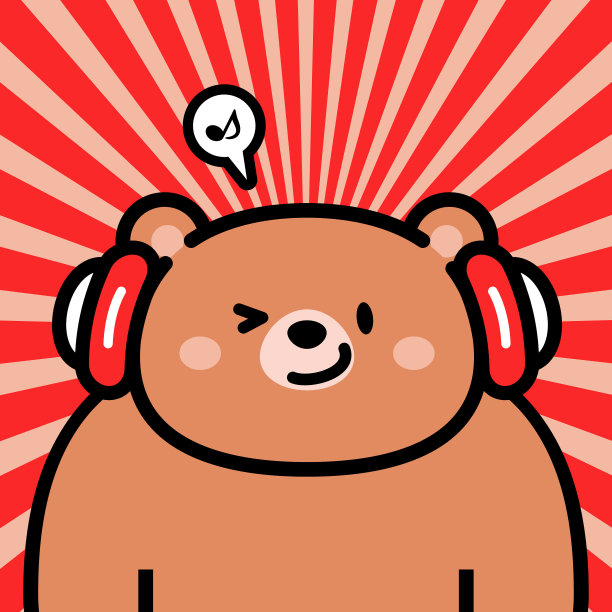戴耳机的棕熊可爱角色设计图片下载