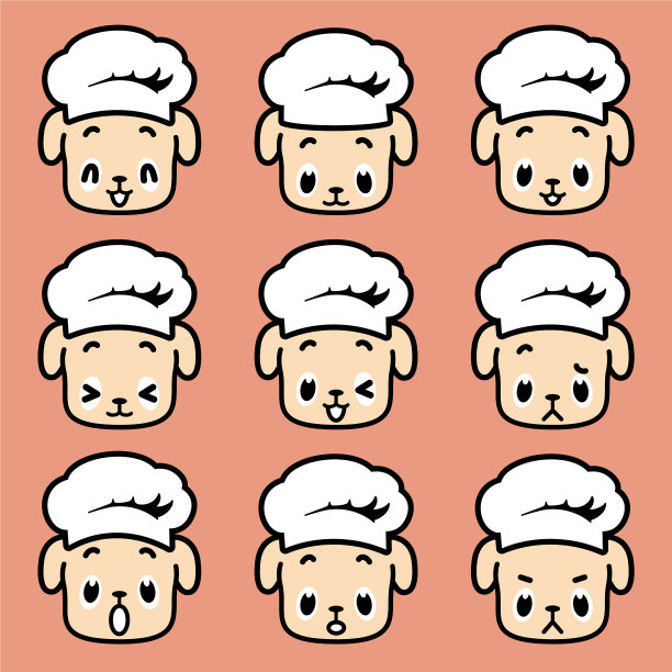 戴着厨师帽的拉布拉多寻回犬的可爱面部表情图标图片下载