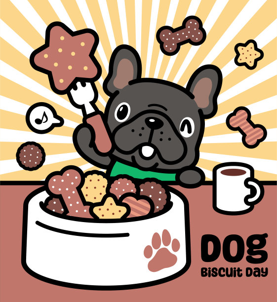 全国狗狗饼干日：可爱的法国斗牛犬幼犬正在吃一碗干饼干图片下载