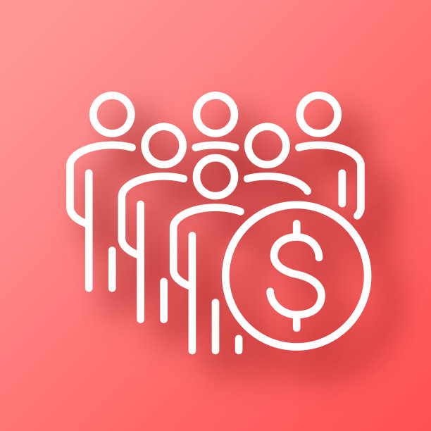 举着美元标志的人群。图标在红色背景与阴影图片下载