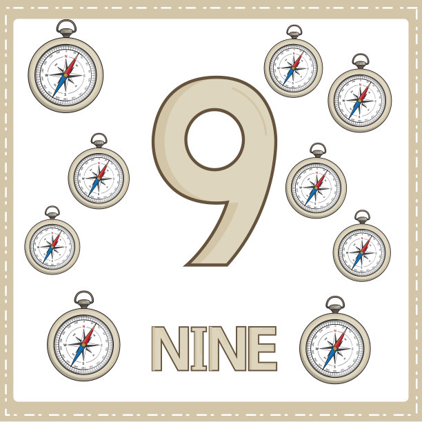 幼儿数字教育插图。为孩子们学会了用9号指南针数数字，如图所示的厨房类别图片下载