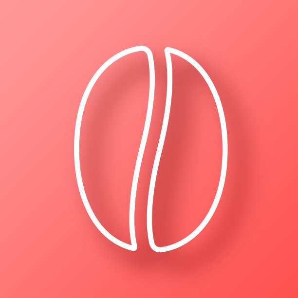 咖啡豆。图标在红色背景与阴影图片下载