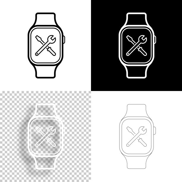 智能手表设置-工具。图标设计。空白，白色和黑色背景-线图标图片下载