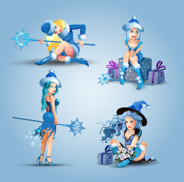 圣诞布景与美丽的雪女图片下载