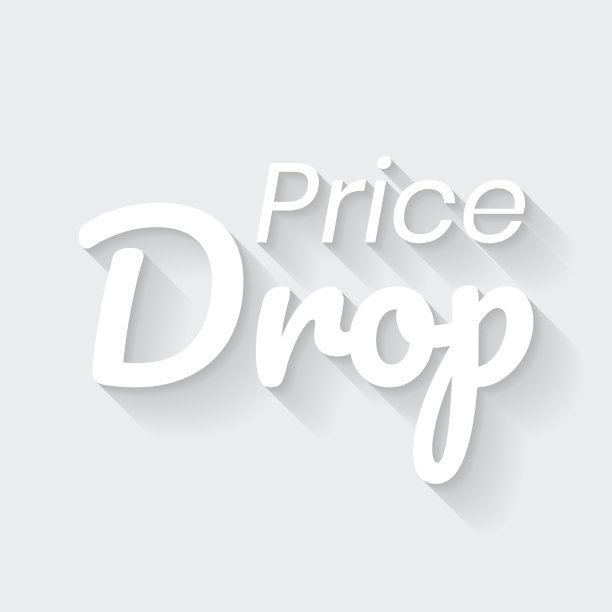 价格下降。图标与空白背景上的长阴影-平面设计图片下载