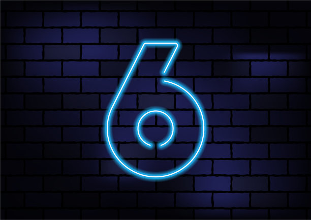 黑色砖墙上的蓝色霓虹灯图片下载