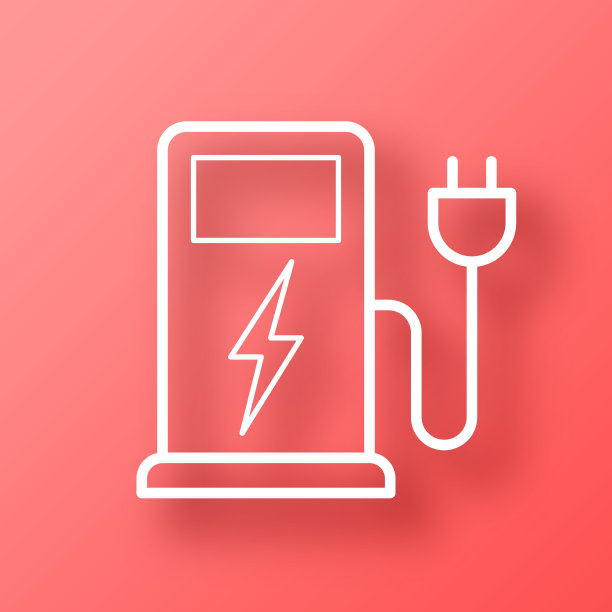 电动汽车充电站。图标在红色背景与阴影图片下载