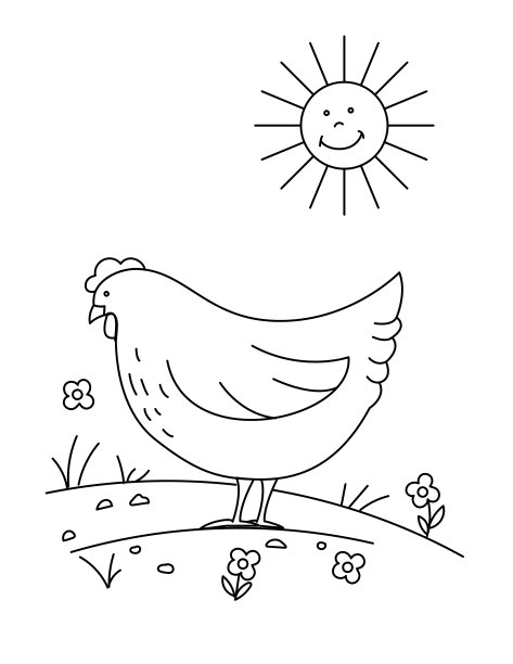 可爱的儿童农场涂色书页-鸡图片下载