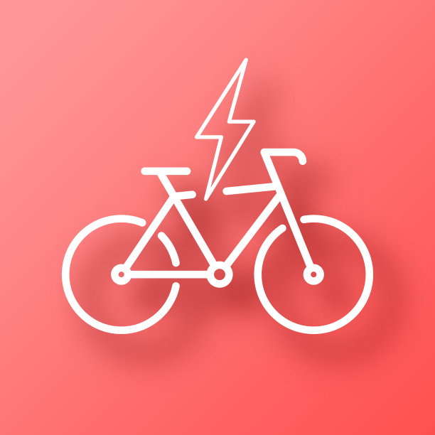 电动自行车负责。图标在红色背景与阴影图片下载