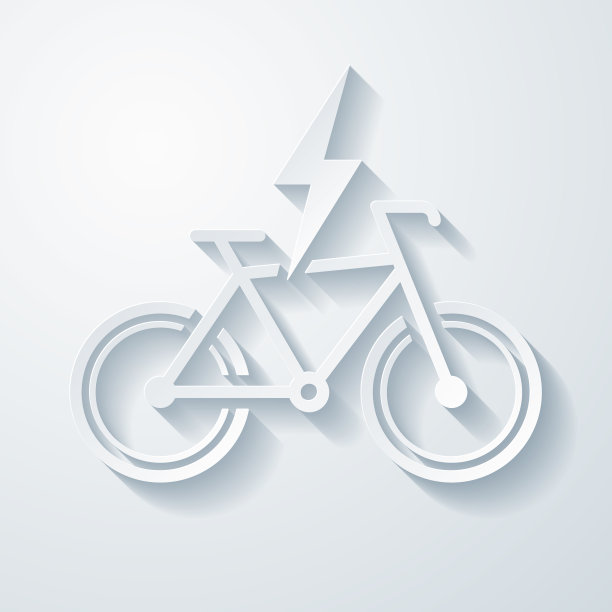 电动自行车负责。空白背景上剪纸效果的图标图片下载
