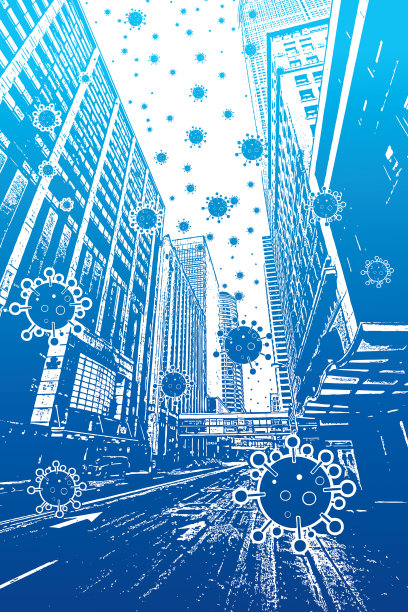 空无一人的街道，空气中漂浮着COVID-19病毒图片下载