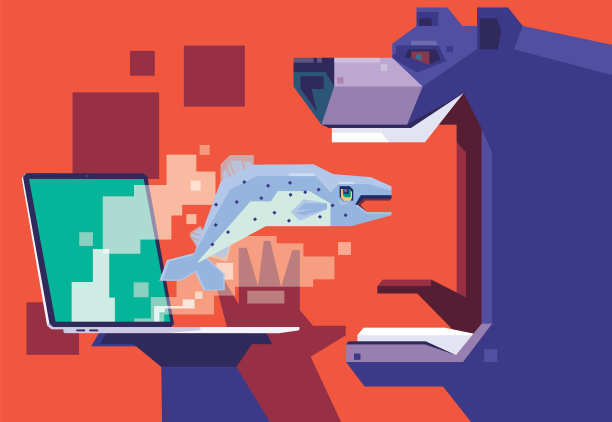 小熊准备用笔记本电脑吃鱼图片下载