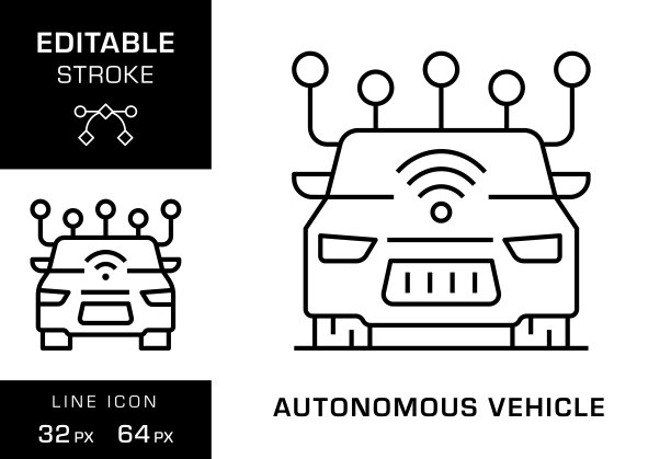 自动驾驶汽车可编辑行程线图标设计图片下载