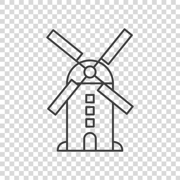 透明背景上的传统磨坊图标。图片下载