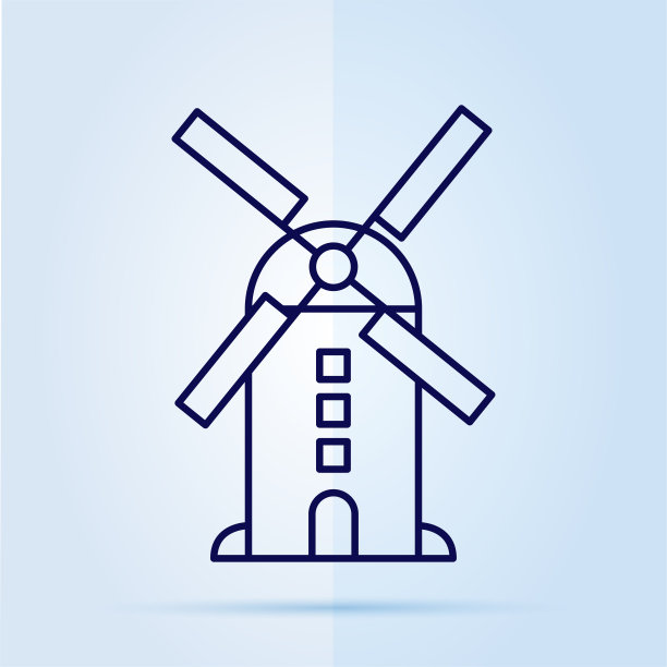 蓝色背景上的传统磨坊图标。图片下载