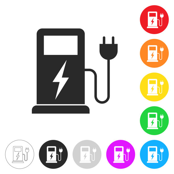 电动汽车充电站。彩色按钮上的图标图片下载