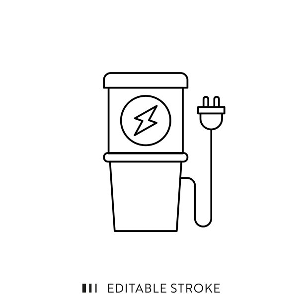 充电站线路图标与可编辑的笔画图片下载