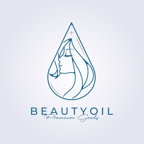 抽象美容油或水滴用于女性美容护理，脸部和头发健康简约简约线条图标符号标签模板标志向量插图设计图片下载