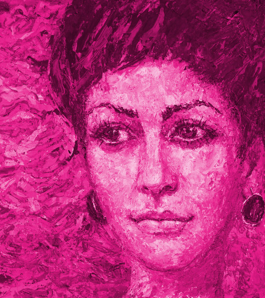 插图油画肖像脸上的年轻女子的背景在粉红色的色调图片下载