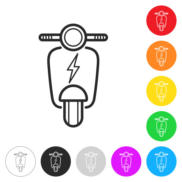 负责电动摩托车。彩色按钮上的图标图片下载